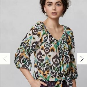 Anthropologie Vanessa Virginia 100% Silk Sveta Peasant Blouse size L